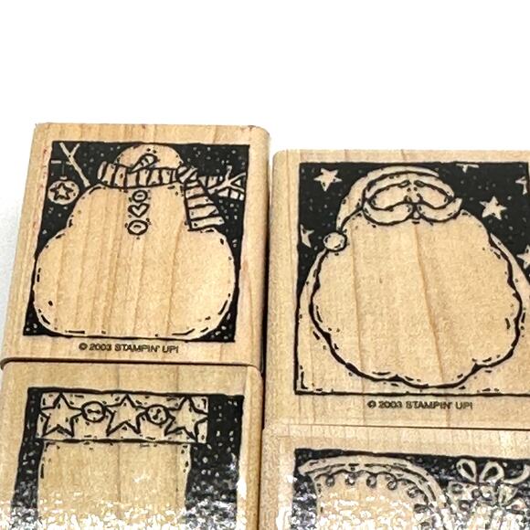 Stampin' Up! Holiday Woodcuts Rubber Stamps Christmas Sleigh Stocking Snowman - Picture 3 of 13